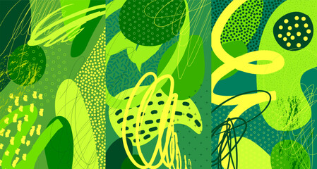 Creative doodle art header with different shapes and textures. Collage. Vector. - 568651750