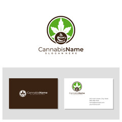 Coffee Cannabis logo with business card template. Creative Drink Cannabis logo design concepts