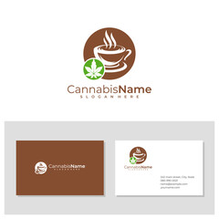 Coffee Cannabis logo with business card template. Creative Drink Cannabis logo design concepts
