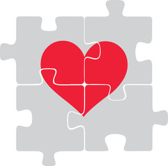 vector illustration two pieces of a puzzle forming a heart, depicting the idea that love is a matter of two, on a blue gradient background. copy space