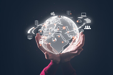 internet of thaing Business global internet connection application technology and digital marketing, Financial and banking, Digital link tech, big data..