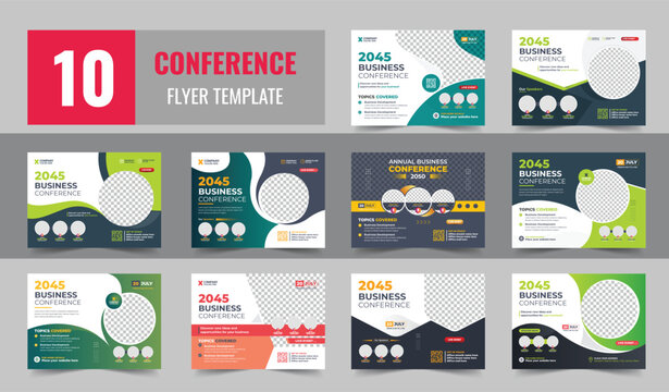 Corporate horizontal business conference flyer template design bundle, Conference flyer and invitation banner template design, Annual corporate business workshop, meeting & training promotion poster
