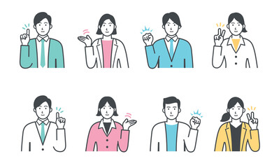 様々なポーズをするビジネスパーソンのイラストセット