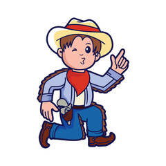 Cute kid in a cowboy costume, vector cartoon illustration