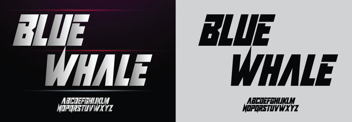 Obraz premium Blue Whale, Game Sport Movie Alphabet Font. Typography modern regular style font for technology, digital, logo design. vector illustration