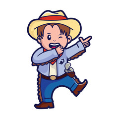 Cute kid in a cowboy costume, vector cartoon illustration
