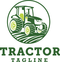 Illustration of Tractor in a ranch logo template. Ready made logo with white isolated background.