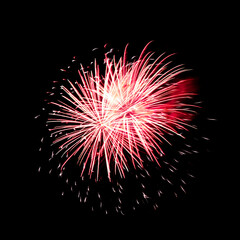 Colorful celebration fireworks isolated on black sky background.