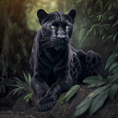 Black panther in the jungle generative ai