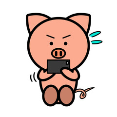 ブタ　スマホゲーム　熱中　イラスト