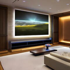 A modern and chic media room with a large projector and surround sound2, Generative AI
