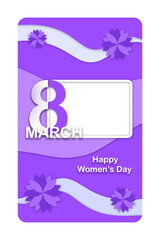 Greeting women's day purple papercut square frame for decoration card and instagram story post isolated on white background