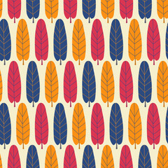 Colorful tropical leaves hand drawn vector illustration. Banana leaf in flat style floral seamless pattern for fabric or wallpaper.