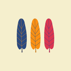 Colorful tropical leaves hand drawn vector illustration. Isolated set of banana leaf in flat style for icon or poster.