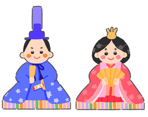 お内裏様とお雛様のイラスト　手描き