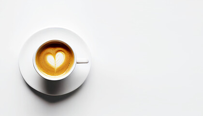 Cup of coffee with latte art heart shape, valentine with coffee isolated white background. Generative AI