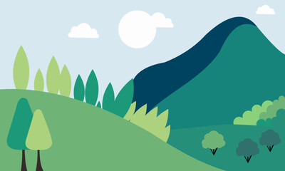 Fototapeta premium Green nature forest landscape scenery banner background Illustration, Spring Illustration