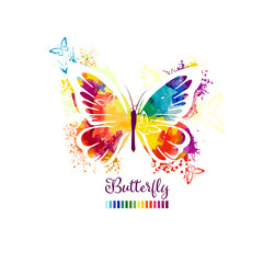 Fototapeta na wymiar Beautiful colorful butterfly. Watercolor paint bright butterfly. Vector illustration