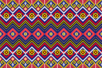 Ethnic Geometric oriental traditional with triangles and elements seamless pattern. designed for background, wallpaper, clothing, wrapping, fabric, Batik, decorating, embroidery , vector illustration