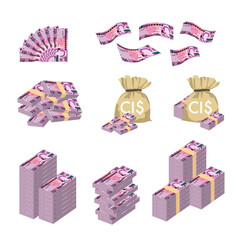 Cayman Islands Dollar Vector Illustration. Huge packs of Cayman Islands (UK) money set bundle banknotes. Bundle with cash bills. Deposit, wealth, accumulation and inheritance. Falling money 50 KYD
