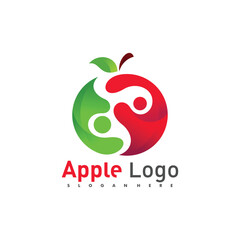 Apple logo with healthy people symbol vector illustration design template