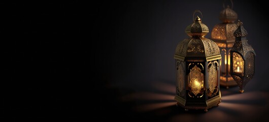 lantern ramadan islamic, eid mubarak banner with generative AI	