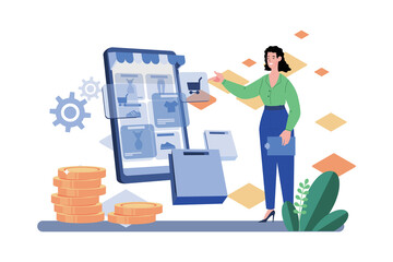 Blockchain Platform for E-commerce Illustration concept on white background