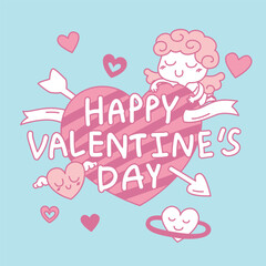 Happy Valentine's Day with hand drawing styles. Banner Doodle of Valentine's Day. 