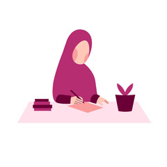 Hijab Woman Writing Illustration