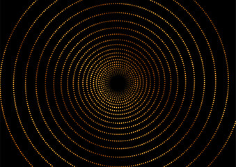 Golden dotted linear spiral shape abstract geometric background. Vector design