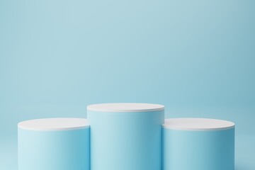 Abstract minimal scene with blue podiums. 3d render background design