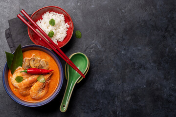 Thai Tom Yum Soup and bowl of rice