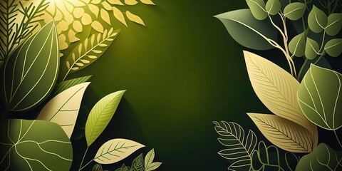 Green leaf empty banner template, green natural watercolor painting banner template perfect for packaging background, standing banner, banner, and any other generative ai
