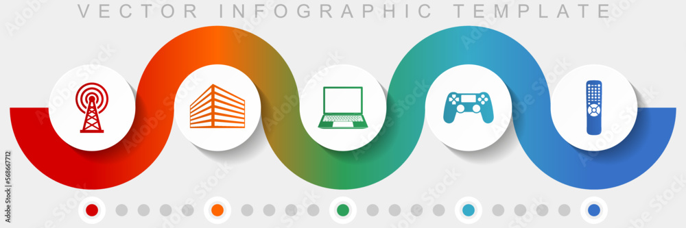 Poster technology infographic vector template with icon set, miscellaneous icons such as antenna, office bu