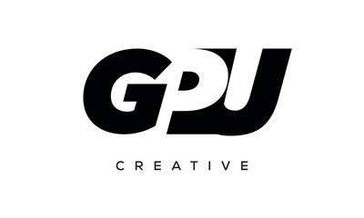 GPU letters negative space logo design. creative typography monogram vector