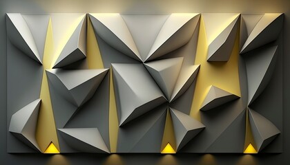 Original widescreen background image in minimalistic design with geometric shapes of light and shadow, grey-yellow texture