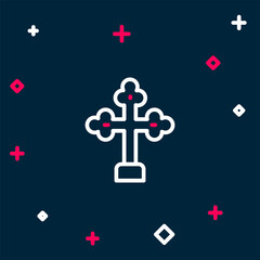 Fototapeta premium Line Christian cross icon isolated on blue background. Church cross. Colorful outline concept. Vector