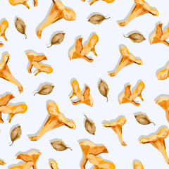 Obraz premium Poisonous and edible mushroom, organic porcini, chanterelle, amanita and poisonous fungus. Forest wild mushrooms types. Pattern