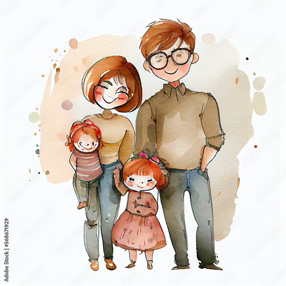 Wall mural watercolor illustration of a happy family. generative ai