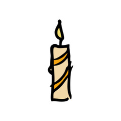 illustration of a burning candle. Holiday candle hand drawn. 