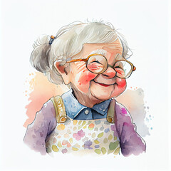 Illustration of a happy elderly woman smiling. Generative ai