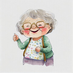 Watercolor illustration of a happy elderly woman smiling. Generative ai