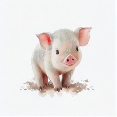 Watercolor illustration of a cute piglet. Generative ai