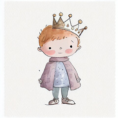 Watercolor illustration of a cute prince. Generative ai - obrazy, fototapety, plakaty