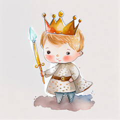 Watercolor illustration of a cute prince. Generative ai