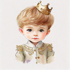 Watercolor illustration of a cute prince. Generative ai