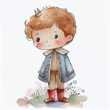 Watercolor illustration of a cute prince. Generative ai