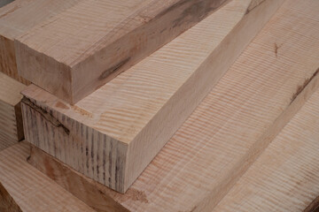 Maple wood sawed timber has tiger stripe or curly stripe grain