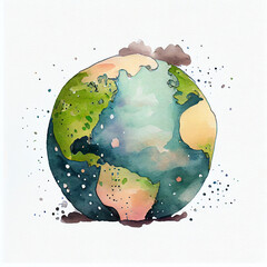 Watercolor illustration of earth. generative ai
