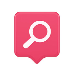 Browsing internet searching button magnifying glass analyzing information 3d realistic speech bubble icon